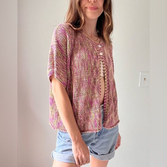 JH COLLECTIBLES Women’s Crochet Knit Cardigan Crop Top Pink Green Sweater 1X - Picture 12 of 13